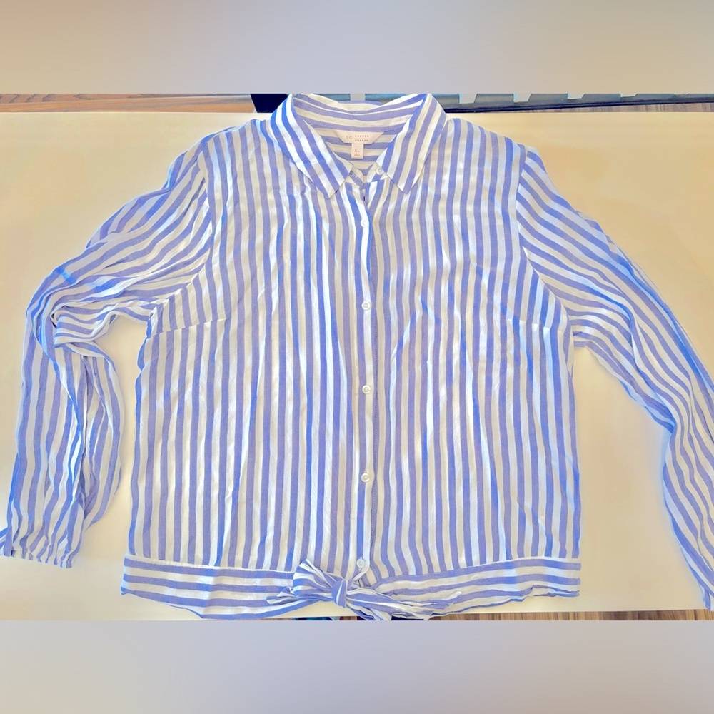 Button down blouse by LC. Super cute purple and white stripes